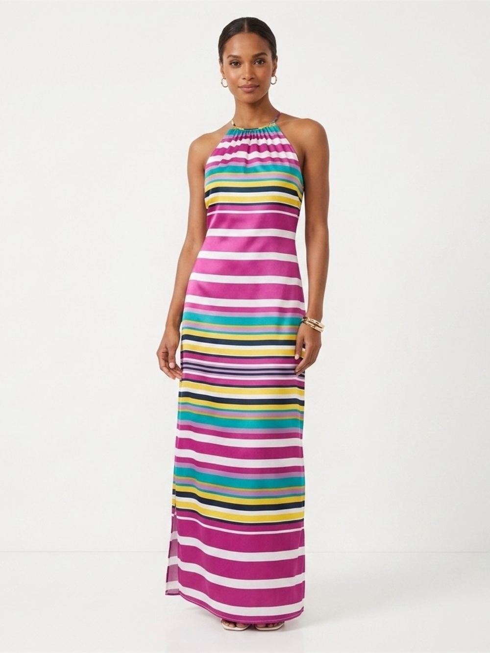 Striped Halter Maxi Dress Multicolor